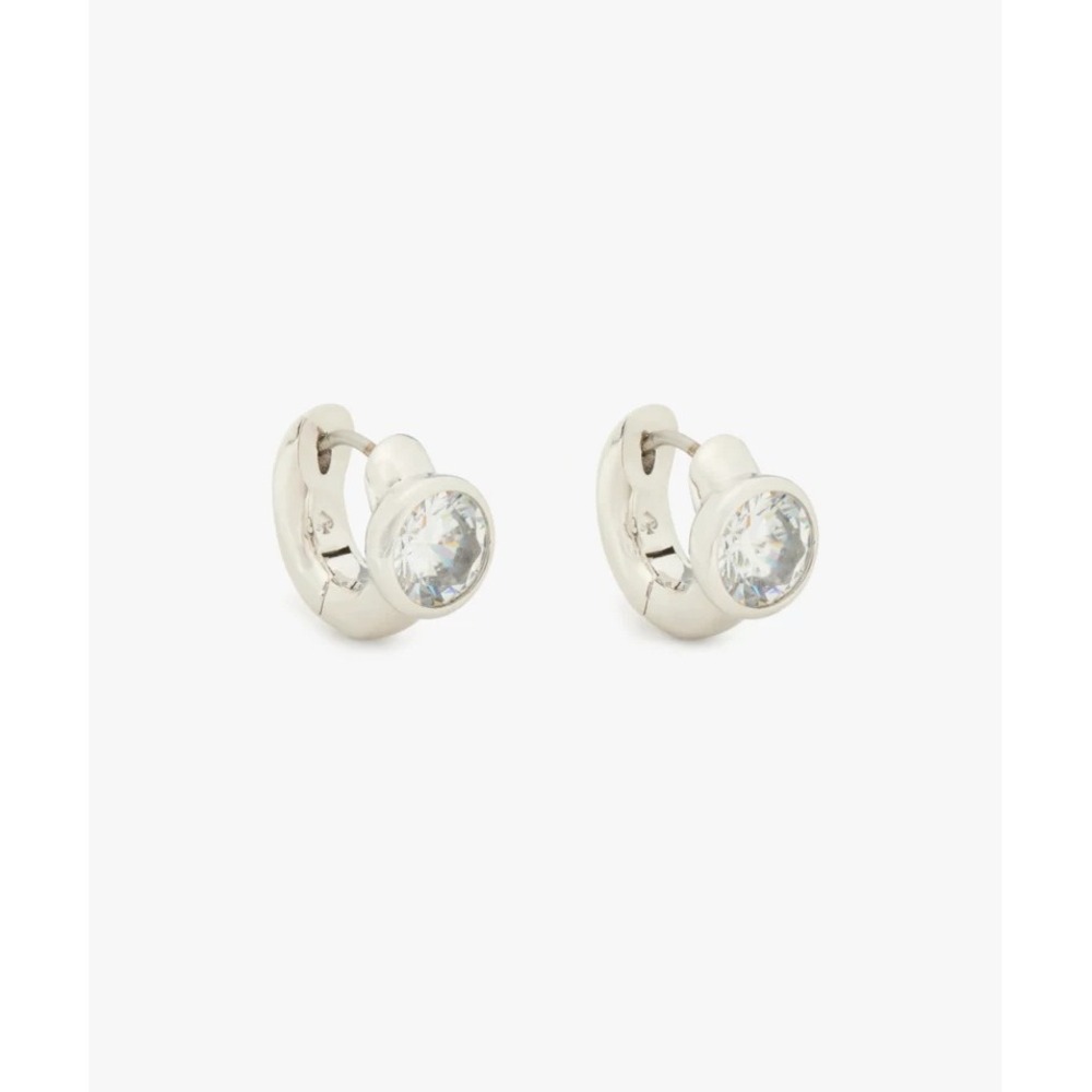 Kate Spade Silver Tone Cubic Zirconia Bezel Keep Sparkling Huggie Hoop Earrings